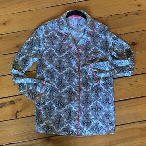 Patterned Pajama Top with Red Trim